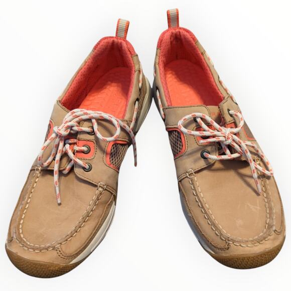 SPERRY Tan Seak Kite Sport Mocs Leather Mesh Boat Shoes Women's Size 9 - Picture 7 of 10